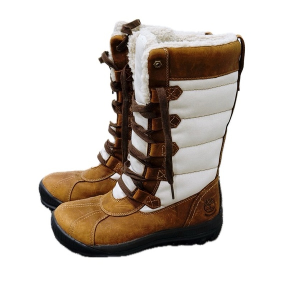 Timberland Hayes Tall Waterproof Snow Boots in Brown/White
